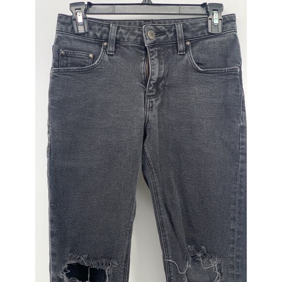 ASOS Women's Black Denim Distressed High-Rise Slim-Leg Regular-Fit Jeans SZ 28 - Picture 3 of 10